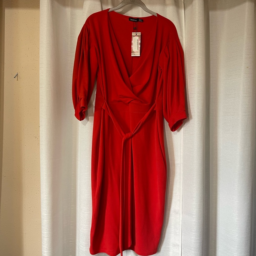 Boohoo MIDI Tie Waist Dress